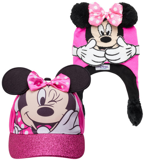 Disney Girls' Hat Set - 2 Pack Flipeez Winter Beanie with Ear Flaps and Baseball Cap Minnie Mouse, Frozen (Age 4-7), Size Age 4-7, Pink Minnie Mouse