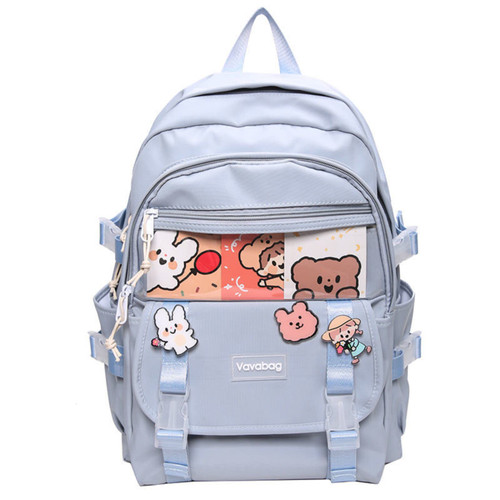 Kawaii Backpack for Teen Girls Cute Bookbag Aesthetic Schoolbag with Lovely Pendant Pins Casual Bag with Laptop Compartment (Blue)