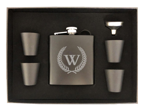 Personalized Engraved Flask Monogrammed Custom Initials 6oz Steel Drinking Flask Wedding Gift Groomsmen (Large Box Set)