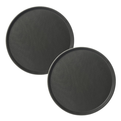 CURTA 2-Pack Restaurant Grade Non-Slip Tray, NSF, 14 Inch, Plastic Rubber Lined Round Serving Tray, Black