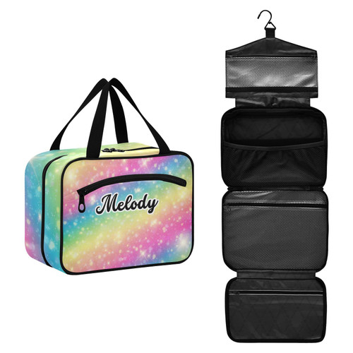 Custom Rainbow Galaxy Unicorn Hanging Cosmetic Bags for Women Personalized Travel Toiletry Bag Large Waterproof Cosmetics Organizer Customized Mens Toiletry Bag for Women Carry On,M
