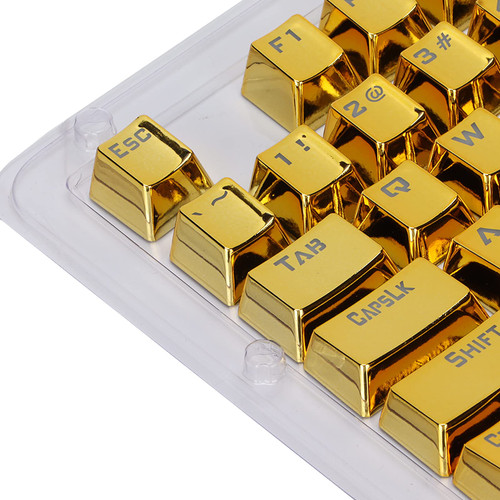 Sanpyl Mechanical Keycap Set, 104Pcs Translucent Backlit Mechanical Keyboard Caps Golden Metal Color Keycaps with Key Puller, Mirror Texture, for Mechanical Keyboards Cherry Mx Switch(Gold)