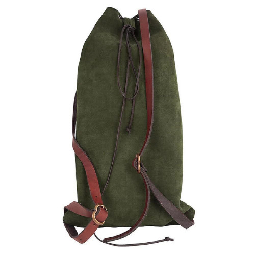 Medieval Backpack Drawstring Leather Bag for SCA LARP Reenactment Ren Fair (Green)