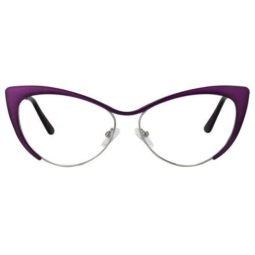 Zeelool Women's Oversized Stylish Metal Browline Cat Eye Glasses Ellen VFM0176-09 Purple