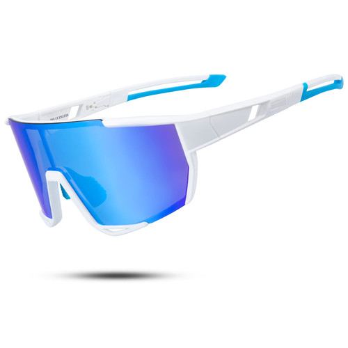 HAAYOT Cycling Glasses,Polarized Sports Sunglasses with 5 Interchangeable Lenses for Men Women,Baseball Fishing Running Biking Sunglasses,White Blue