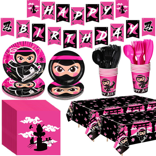 Gejoy 171 Pcs Ninja Birthday Party Ninja Supplies Tableware Kit Include Plates Cups Knives Forks Spoons Napkins Tablecloths and Banner for Boys Girls Birthday Party Decorations Serve 24 Guests (Girl) Gejoy 171 Pcs Ninja Birthday Party Ninja Supplies Tableware Kit Include Plates Cups Knives Forks Spoons Napkins Tablecloths and Banner for Boys Girls Birthday Party Decorations Serve 24 Guests (Girl)