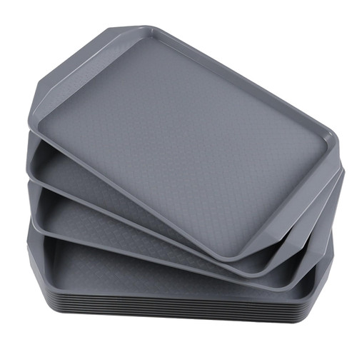 Callyne 12-Pack Plastic Fast Food Trays, Cafeteria Serving Tray, Gray