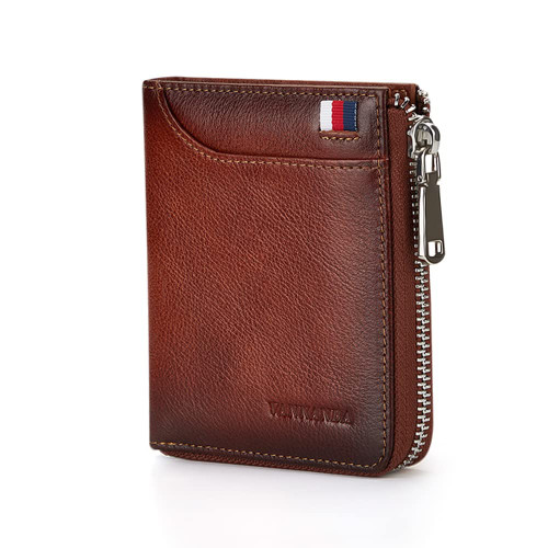 VANNANBA Wallets for Men Genuine Leather,Slim Zipper Mens Wallet RFID Blocking with Front Pocket