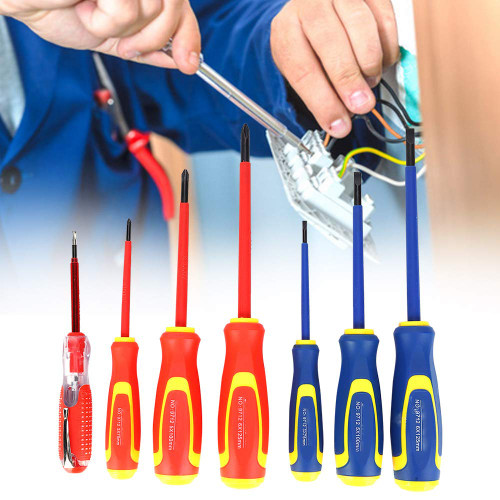 Insulated Screwdriver Set, 7PCS Insulated Screwdriver Set, Rubber Handle Hydropower Installation Tool with Electric Pen, Electrician, Screwdrivers