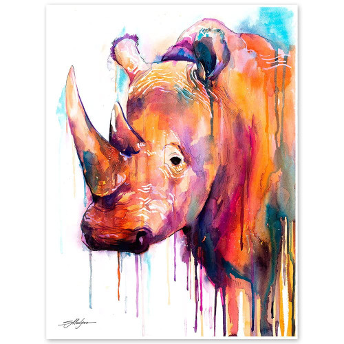 Colorful Rhino Watercolor Painting Print 8x10 inches