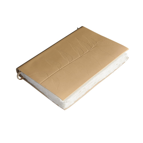 Creative Co-Op Leather Bound Paper Embossed Leaf Design and Bookmark, Tan Journal