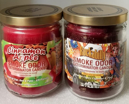 Smoke Odor Exterminator 13 oz Jar Candles Assortment Two Fragrances Bundle Cinnamon Apple/Rockabilly.