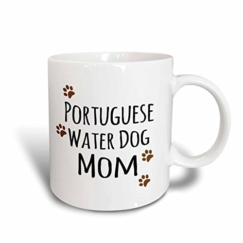 3dRose 154177_5""Portuguese Water Dog Mom - Doggie by breed - muddy brown paw print Mug, 11 oz, Red