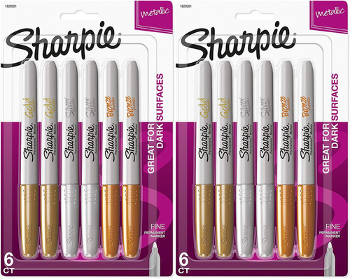 Sharpie Metallic Permanent Markers, Fine Point, Assorted Metallic, 6 Count Pack of 2