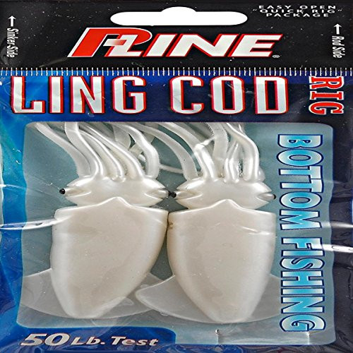 P-Line Ling Cod Squid Rig (2 Pack), Pearl Glitter, 4-1/2"