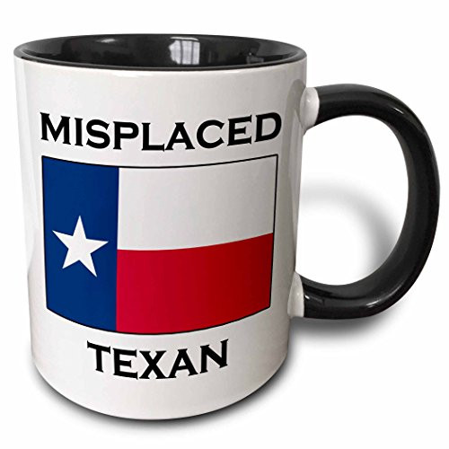3dRose Misplaced Texan. - Two Tone Black Mug, 11oz (mug_193347_4), 11 oz, Black/White