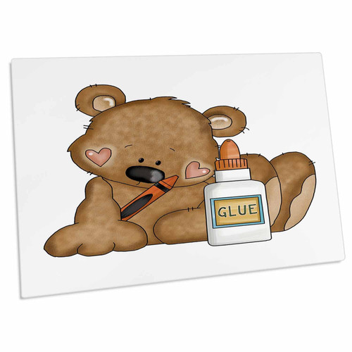 3dRose Cute Crafty School Bear with Crayon and Glue - Desk Pad Place Mats (dpd-104476-1)