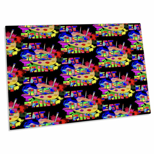 3dRose Eat Sleep Paint Pattern with Art Palette and Brushes... - Desk Pad Place Mats (dpd-353416-1)