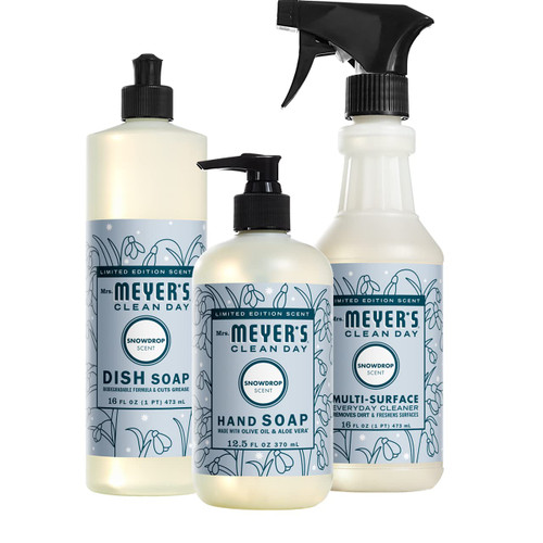 MRS. MEYER'S CLEAN DAY Mrs. Meyer's Snow Drop Kitchen Set, Dish Soap | Hand Multi-Surface Cleaner, 3 CT 48 Fl Oz MRS. MEYER'S CLEAN DAY Mrs. Meyer's Snow Drop Kitchen Set, Dish Soap | Hand Multi-Surface Cleaner, 3 CT 48 Fl Oz