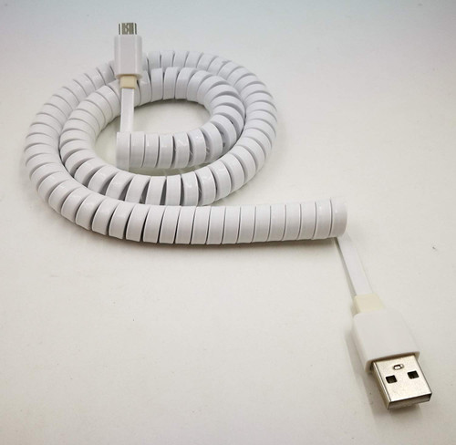 CGTime 10FT/3M Flat Spiral Coiled USB 2.0 to Micro USB Data Sync & Charge Cable (White)