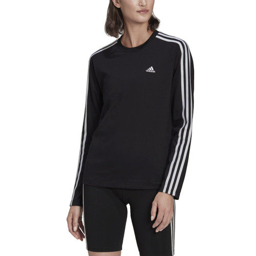 adidas Women's Essentials 3-Stripes Long Sleeve T-Shirt, Black/White, Small