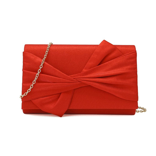 iXebella Satin Evening Bag Bow Flap Clutch Purse for Women Formal Party/Prom/Wedding (Red)