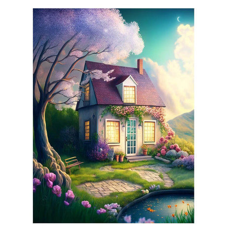 Champi Warm Home Diamond Painting kit, 5D Full Diamond Diamond Art kit Canvas Painting Adult Gift, Spring Scenery Home Decoration 16x24 inches