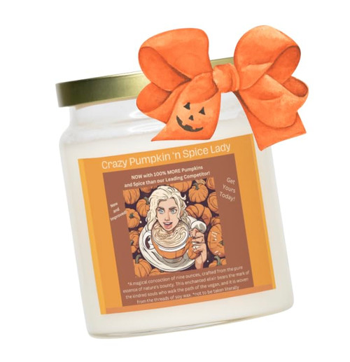 Funny Scented Candles ; Orange Crazy Pumpkin Lady Pumpkins Scented Candle, Humor Latte Lattes scented candle ; Natural Soy Candle ; Pumpkin Spice Candle ; Fragrant Scented Candles for the Home