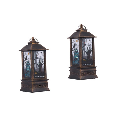 DOITOOL 2 Pcs Halloween Lantern Festival Garden Night Lamp Spooky Hanging Lantern Light Chinese Retro Led Lamp Halloweendecorative Lights Halloween Led Lantern Flashing Plastic Ghost