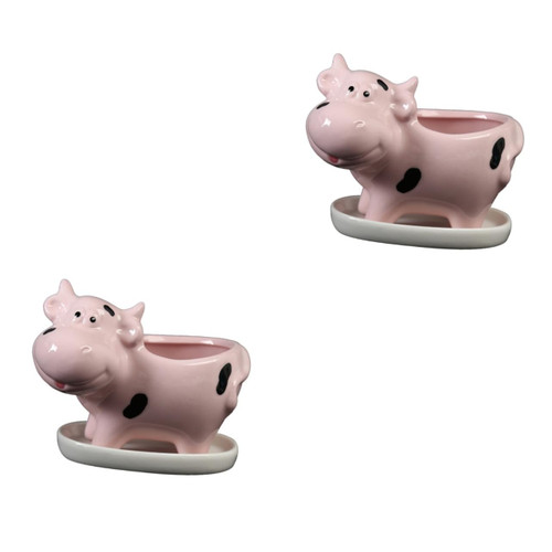 Happyyami 2 pcs Decorative Flower Pot Animal Succulent Plant Pot Ceramic Animal Flowerpot Pot for Plants Indoor Cactus Plant Pot Ceramic Succulent Planter Pots Cow Statue Nursery Mini