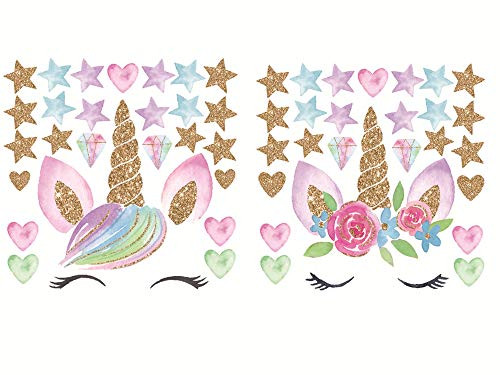 2 Pack Unicorn Wall Sticker Decals Bedroom Wall Decor Girls and Kids Wall Decals Unicorn Peel Wall Decals Watercolour?Nursery Room Home Decor Bedroom Decor (Type-1)