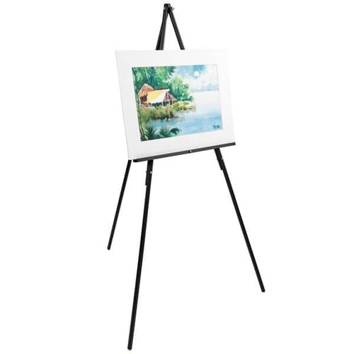 Creative Mark Thrifty Wood Tripod Display Easel Stand for Painting Single Unit- Durable Light Weight and Foldable with Adjustable Angle and Wheel - Drawing & Painting - Black Finish - Ideal For Artist