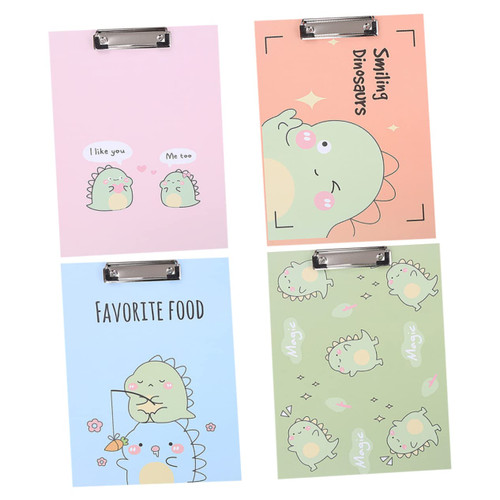 LALAFINA 4pcs A4 Cartoon Folder Foldover Clipboard Profile Clip File Folder Page Holder Document Holder Writing Pad Clipboard Folder Notepad Clipboard Writing Board Letter Office Paper