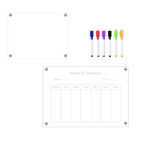 QHHVAIT Magnetic Weekly Calendar for Fridge, 2Pcs Acrylic Magnet Erase Board,Week Planner Board Clear Whiteboard Calendar