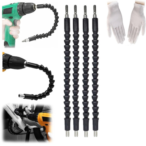 Super Bit, Superbit Screwdriver Flexible, Flexible Drill Bit Extension, Superbit Screwdriver Flexible, Flexible Shaft Extension Bits, Superbit Tool Used In Narrow Spaces (Black, 4Pcs)