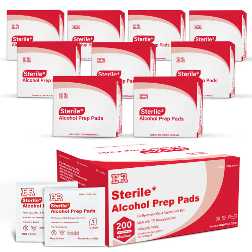 Ever Ready First Aid Alcohol Prep Pads, Medium 2-Ply Alcohol Wipes, individually wrapped Swabs, Saturated With 70% Isopropyl Alcohol - 2,000 Count Ever Ready First Aid Alcohol Prep Pads, Medium 2-Ply Alcohol Wipes, individually wrapped Swabs, Saturated With 70% Isopropyl Alcohol - 2,000 Count