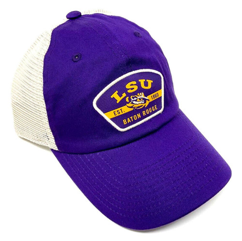 Louisiana State LSU Tigers Patch Logo Curved Bill Purple & Tan Mesh Trucker Curved Bill Adjustable Snapback Hat