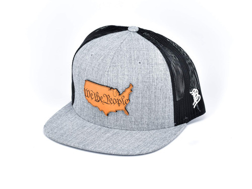 Branded Bills 'The Constitution' Leather Patch Hat Flat Trucker - One Size Fits All (Heather Grey/Black)