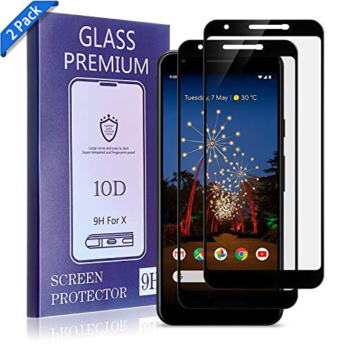 TOBOS (2-Pack) Google Pixel 3a Tempered-Glass Screen Protector, Bubble Free, Fingerprint, Scratch, and Force-Resistant,Case-Friendly Screen Protector for The Google Pixel 3a (Black)