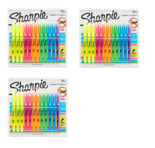 Sharpie 27145 Pocket Highlighters, Chisel Tip, Assorted Colors, 12-Count - 3 Pack