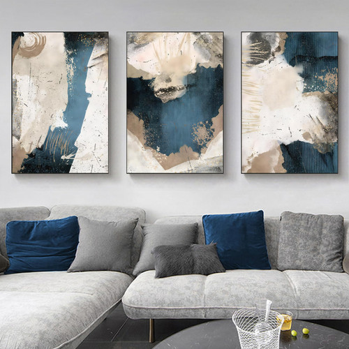 Brown Blue Gray Abstract Canvas Wall Art Navy Blue Abstract Painting Abstract Blue Watercolor Art Blue Modern Abstract Art Black Grey Brown Dark Blue Painting Blue Abstract Artwork 16x24inx3 No Frame