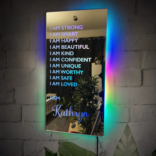Personalized I AM Wall Mirror with Lights Affirmations Mirror Rectangle Mirror Positive Affirmations Wall Decor LED Mirror (Rectangle Positive Affirmations Mirror)