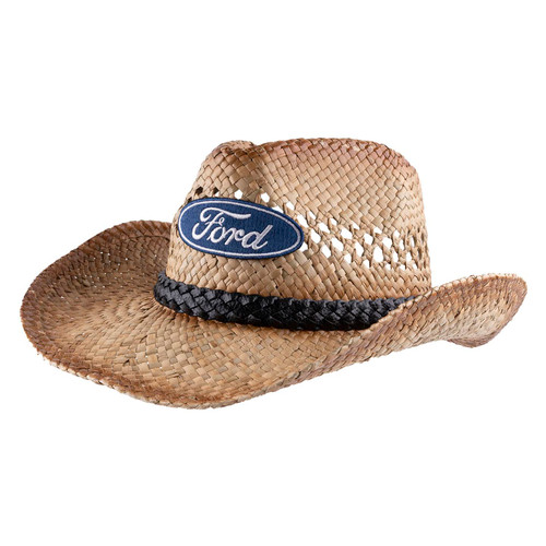 Ford Oval Straw Cowboy Hat, Brown, One Size