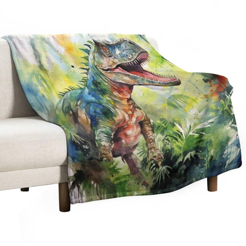 MaSiledy Throw Blanket Jungle Watercolor Dinosaur Cozy Flannel Bed Blanket Boys Dinosaur Blanket 40"x50" Couch Sofa Throw Blanket Christmas Halloween Fathers Mothers Valentines Day Gift