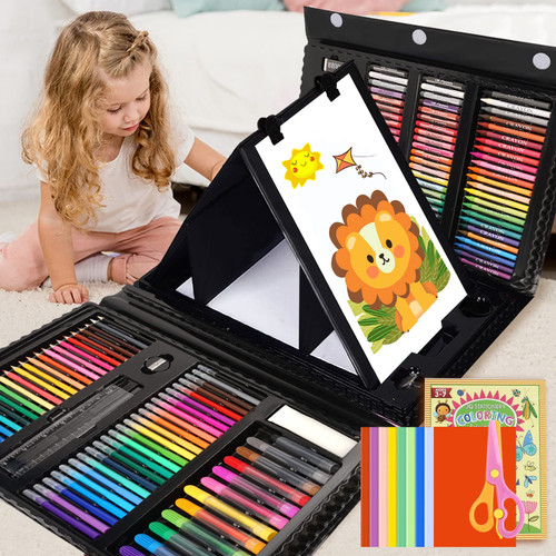 208 PCS Art Supplies,Drawing Set Art Kits for Kids Girls Boys Teens Artist, Art Set with Trifold Easel, Includes Oil Pastels, Crayons, Colored Pencils, Coloring Book, Scissors, Origami Paper 40 Sheets