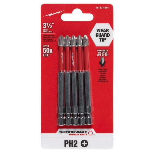 for Milwaukee 48-32-4564 Shockwave 3-1/2 in. Phillips #2 Impact Screwdriver Bit (5 Pack)
