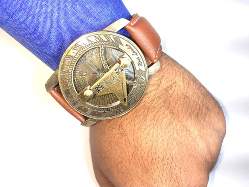 Antique Steampunk Wrist Sundial Compass with Leather Band Nautical Sundial Compass for Camping Hiking Handmade Magnetic Hand Wrist Brass Compass and Sundial.
