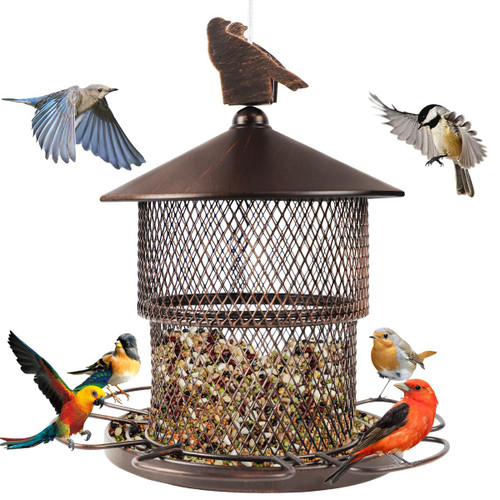 Wild Bird Feeders,Retractable Metal Bird Feeders for Outdoors Hanging,4 Lbs Large Capacity Bird Seed Feeders for Cardinal,Finch,Sparrow,Blue Jay (Copper)