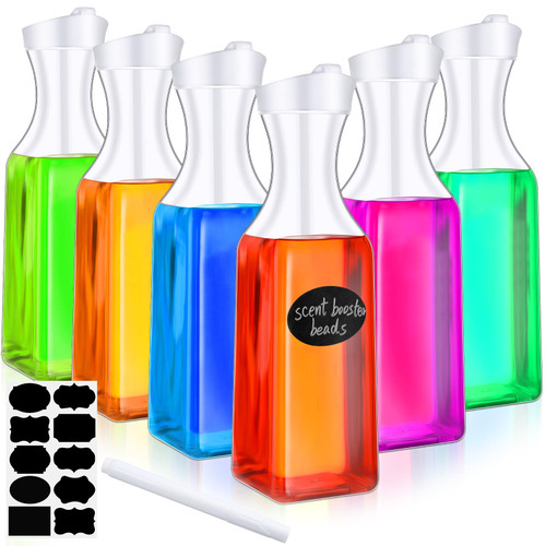 Hushee 6 Pcs 50 oz Laundry Detergent Dispenser Laundry Soap Dispenser Laundry Detergent Holder Bottle Container with Label and Pen for Room Decor, Liquid, Fabric Softener, Organization and Storage