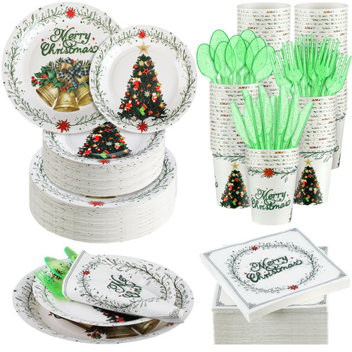 Umigy 400 Pcs Christmas Disposable Dinnerware Set for 50 Guests Christmas Tree Paper Plates and Napkins Cups Plastic Forks Knives Spoons Set, Xmas Party Supplies Holiday Birthday Dinner Tableware Umigy 400 Pcs Christmas Disposable Dinnerware Set for 50 Guests Christmas Tree Paper Plates and Napkins Cups Plastic Forks Knives Spoons Set, Xmas Party Supplies Holiday Birthday Dinner Tableware